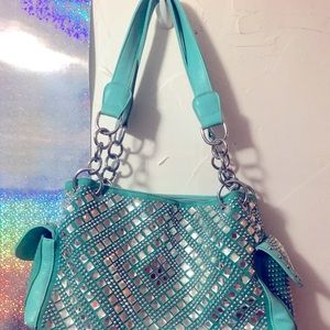 Genuine leather turquoise rune stone stud purse